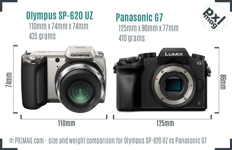 Olympus SP-620 UZ vs Panasonic G7 size comparison