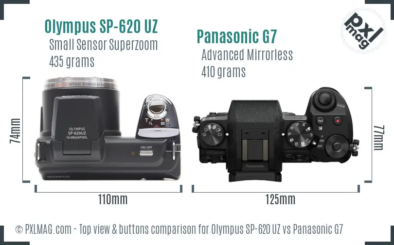 Olympus SP-620 UZ vs Panasonic G7 top view buttons comparison
