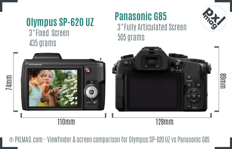 Olympus SP-620 UZ vs Panasonic G85 Screen and Viewfinder comparison