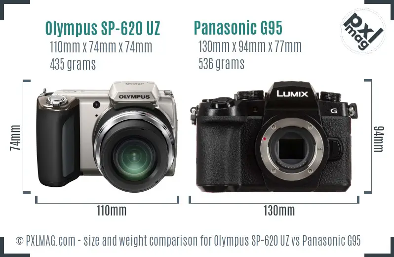 Olympus SP-620 UZ vs Panasonic G95 size comparison