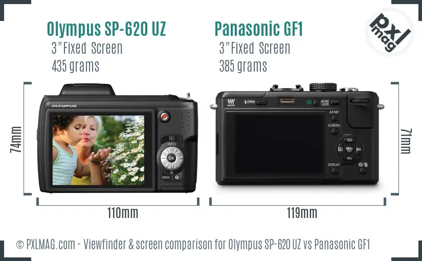Olympus SP-620 UZ vs Panasonic GF1 Screen and Viewfinder comparison
