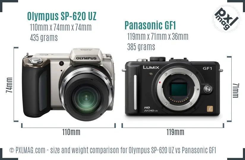Olympus SP-620 UZ vs Panasonic GF1 size comparison
