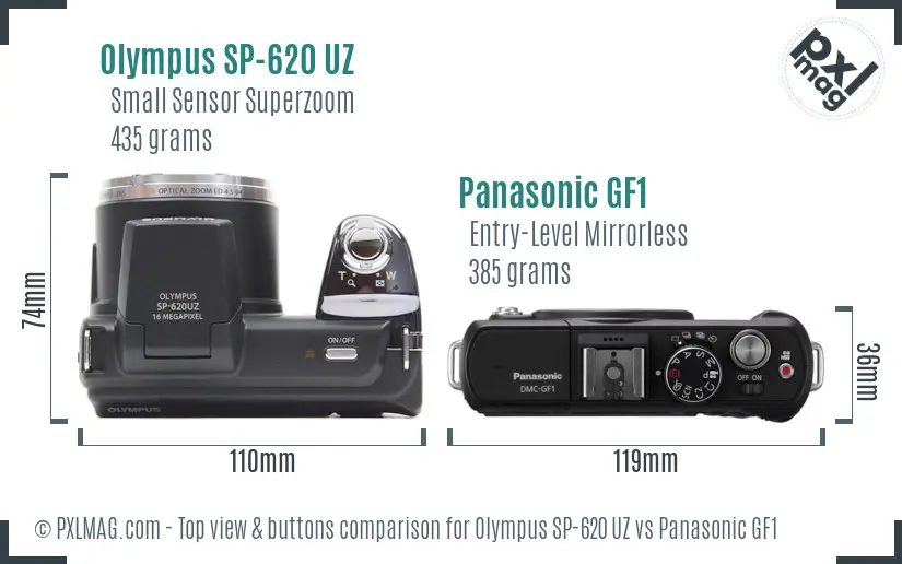 Olympus SP-620 UZ vs Panasonic GF1 top view buttons comparison