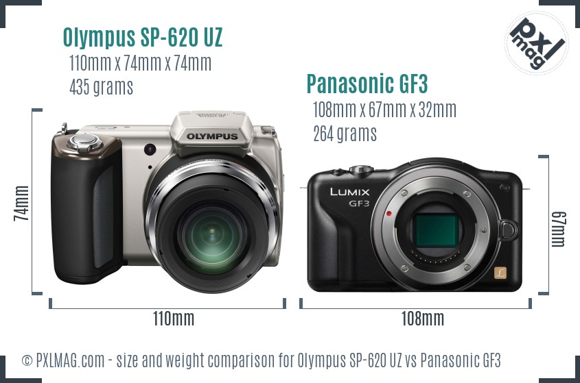 Olympus SP-620 UZ vs Panasonic GF3 size comparison