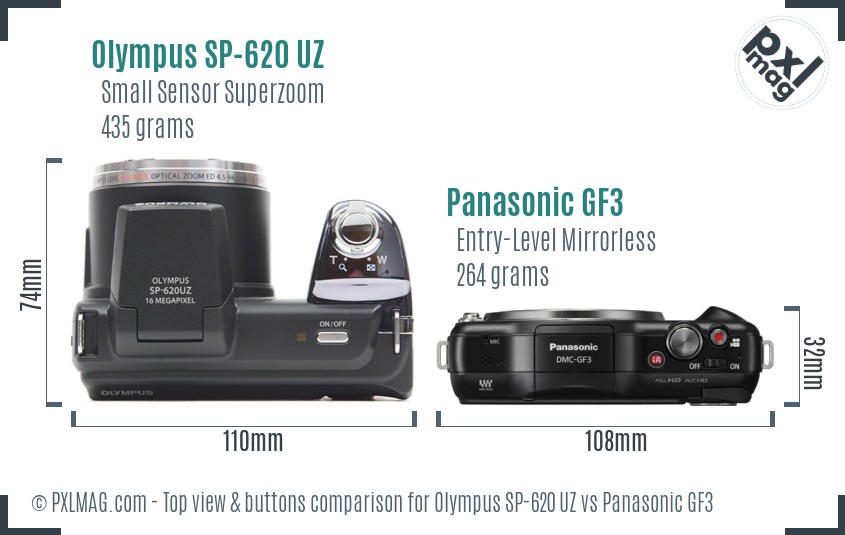 Olympus SP-620 UZ vs Panasonic GF3 top view buttons comparison