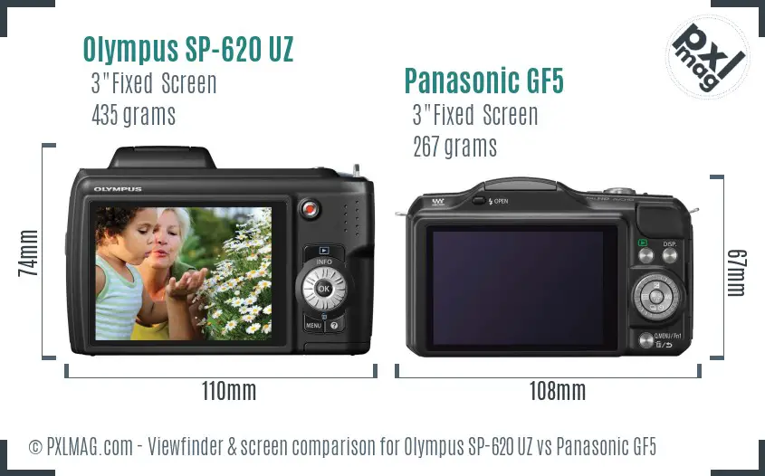 Olympus SP-620 UZ vs Panasonic GF5 Screen and Viewfinder comparison