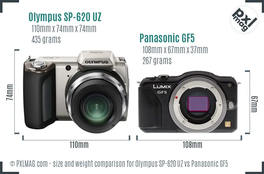 Olympus SP-620 UZ vs Panasonic GF5 size comparison