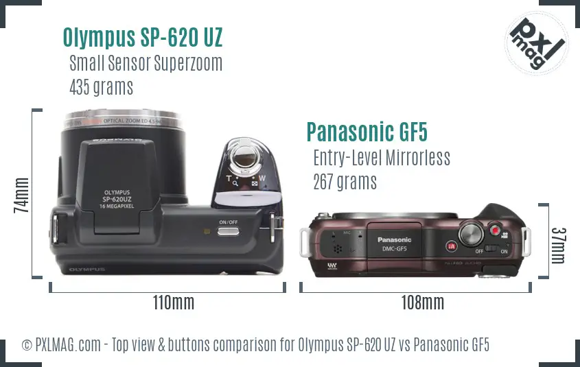 Olympus SP-620 UZ vs Panasonic GF5 top view buttons comparison