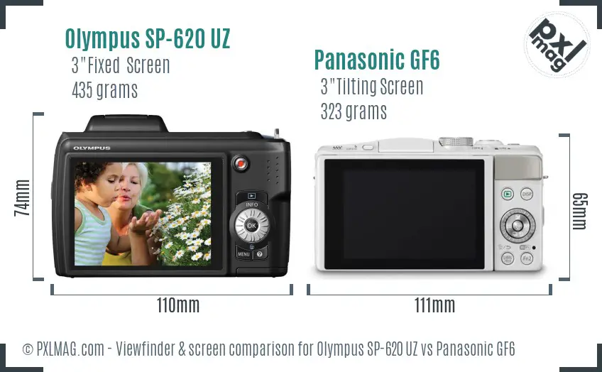 Olympus SP-620 UZ vs Panasonic GF6 Screen and Viewfinder comparison