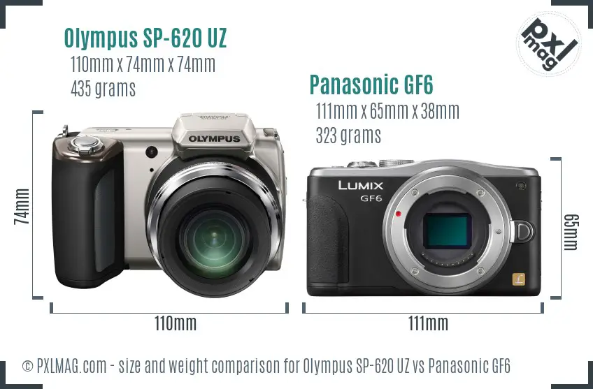 Olympus SP-620 UZ vs Panasonic GF6 size comparison