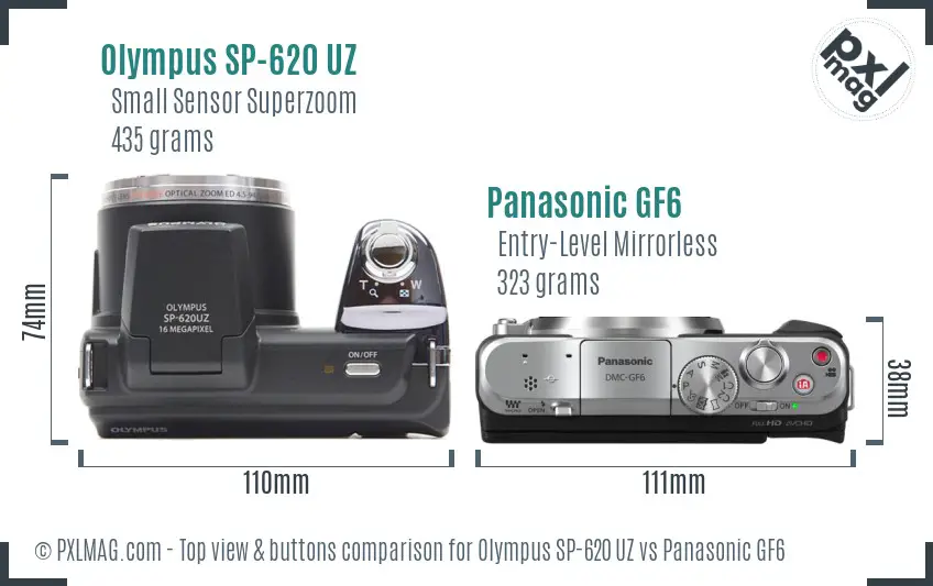 Olympus SP-620 UZ vs Panasonic GF6 top view buttons comparison