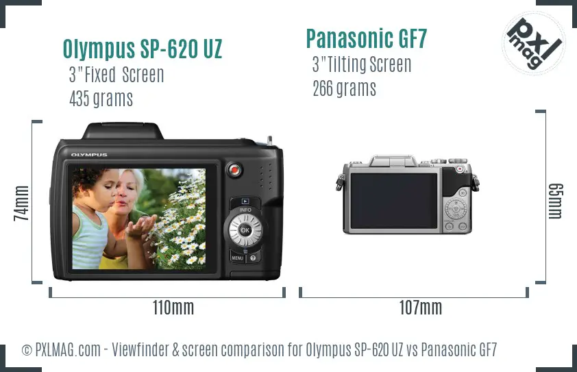 Olympus SP-620 UZ vs Panasonic GF7 Screen and Viewfinder comparison