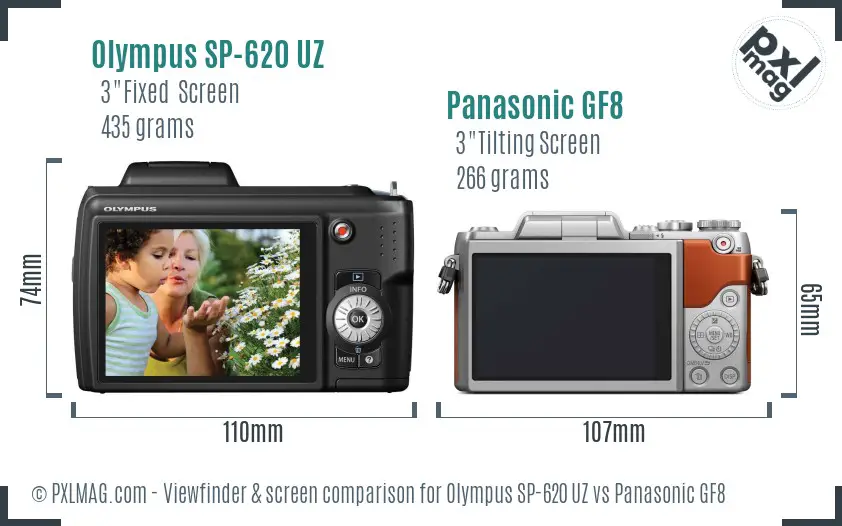 Olympus SP-620 UZ vs Panasonic GF8 Screen and Viewfinder comparison