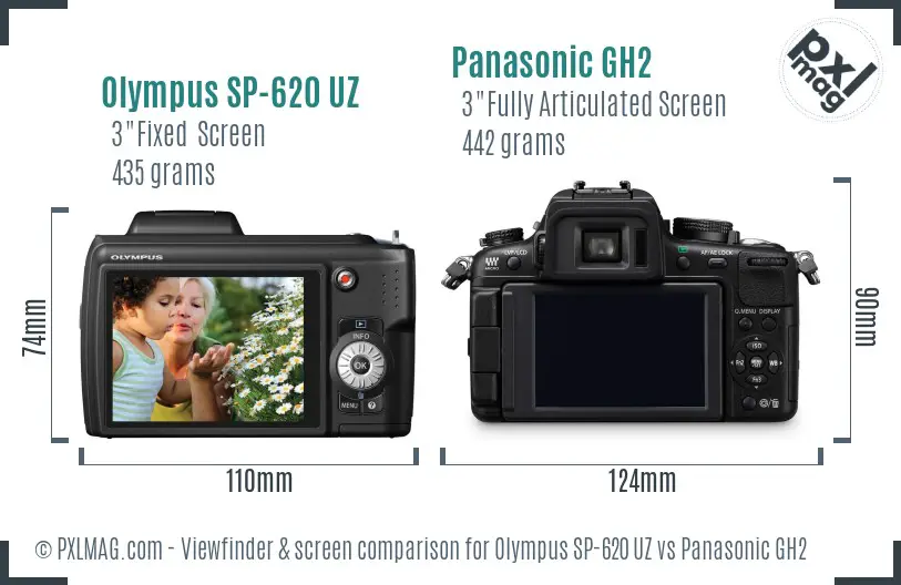 Olympus SP-620 UZ vs Panasonic GH2 Screen and Viewfinder comparison