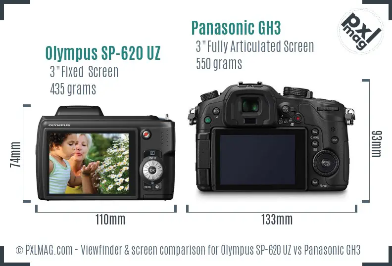 Olympus SP-620 UZ vs Panasonic GH3 Screen and Viewfinder comparison