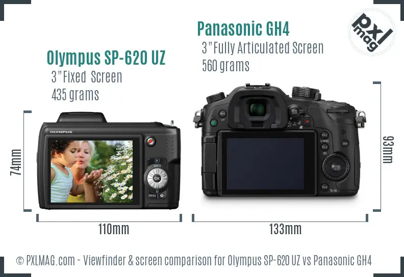 Olympus SP-620 UZ vs Panasonic GH4 Screen and Viewfinder comparison