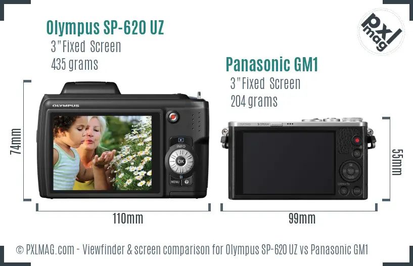 Olympus SP-620 UZ vs Panasonic GM1 Screen and Viewfinder comparison