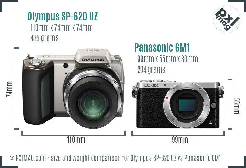 Olympus SP-620 UZ vs Panasonic GM1 size comparison