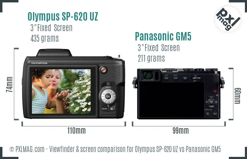 Olympus SP-620 UZ vs Panasonic GM5 Screen and Viewfinder comparison