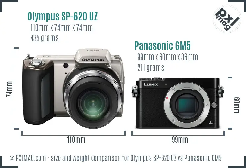 Olympus SP-620 UZ vs Panasonic GM5 size comparison