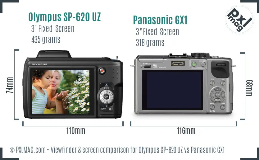 Olympus SP-620 UZ vs Panasonic GX1 Screen and Viewfinder comparison