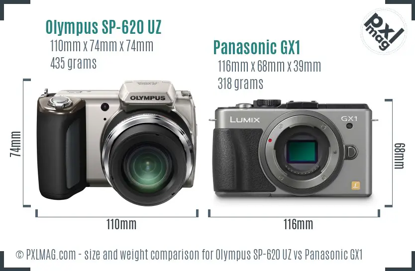 Olympus SP-620 UZ vs Panasonic GX1 size comparison