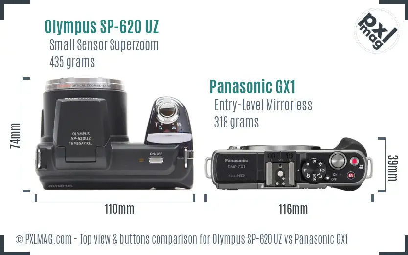 Olympus SP-620 UZ vs Panasonic GX1 top view buttons comparison