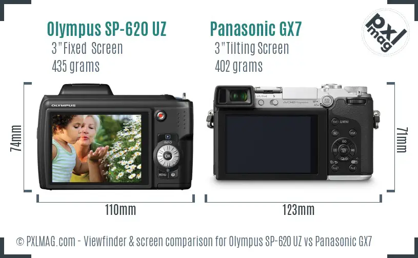 Olympus SP-620 UZ vs Panasonic GX7 Screen and Viewfinder comparison