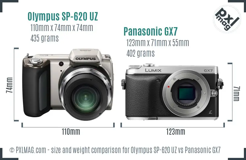 Olympus SP-620 UZ vs Panasonic GX7 size comparison