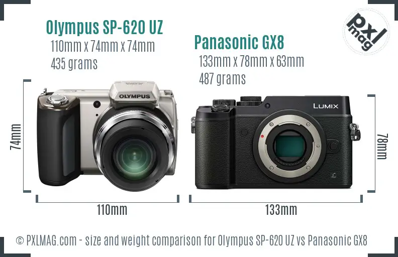 Olympus SP-620 UZ vs Panasonic GX8 size comparison