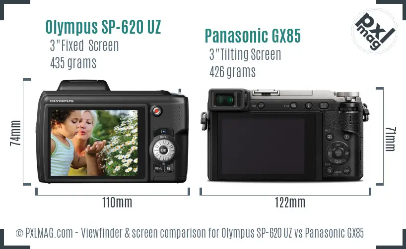 Olympus SP-620 UZ vs Panasonic GX85 Screen and Viewfinder comparison