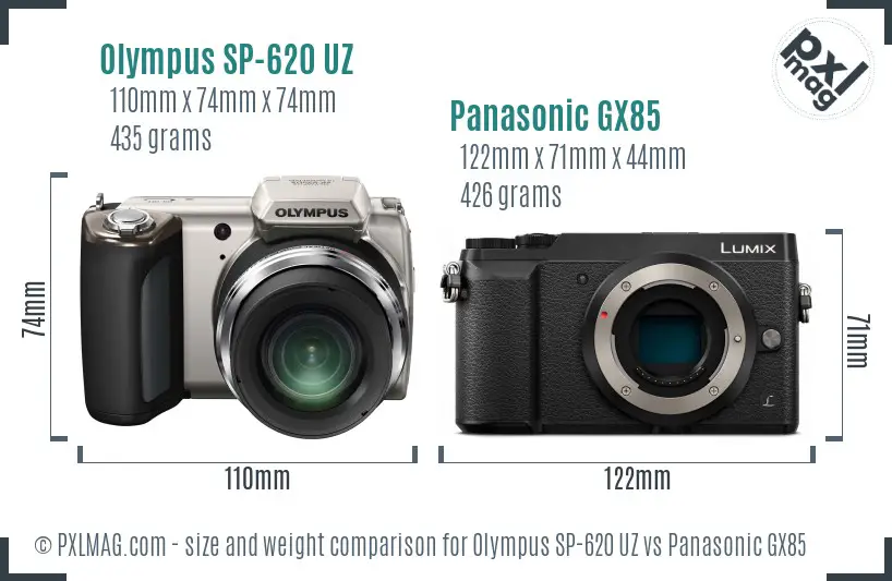 Olympus SP-620 UZ vs Panasonic GX85 size comparison