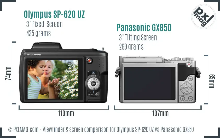 Olympus SP-620 UZ vs Panasonic GX850 Screen and Viewfinder comparison