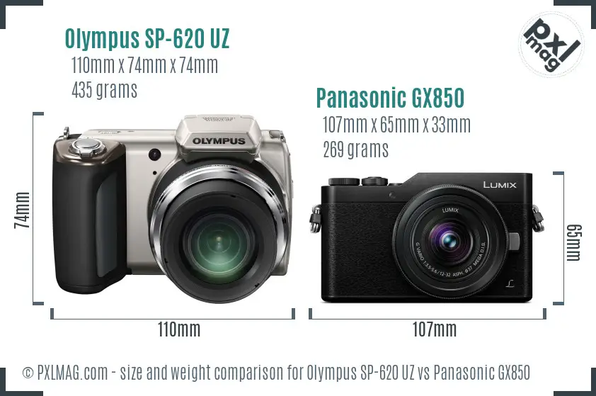 Olympus SP-620 UZ vs Panasonic GX850 size comparison