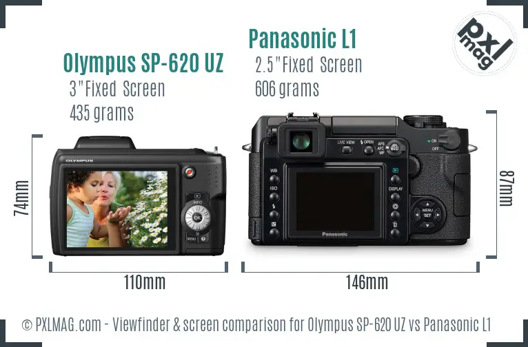 Olympus SP-620 UZ vs Panasonic L1 Screen and Viewfinder comparison
