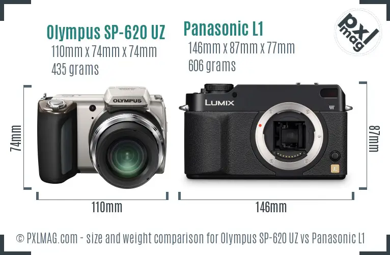 Olympus SP-620 UZ vs Panasonic L1 size comparison