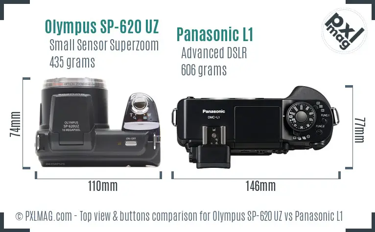 Olympus SP-620 UZ vs Panasonic L1 top view buttons comparison