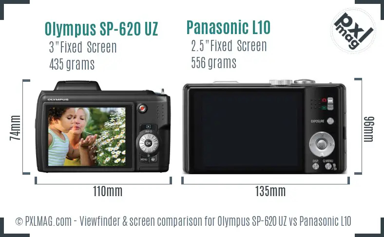 Olympus SP-620 UZ vs Panasonic L10 Screen and Viewfinder comparison