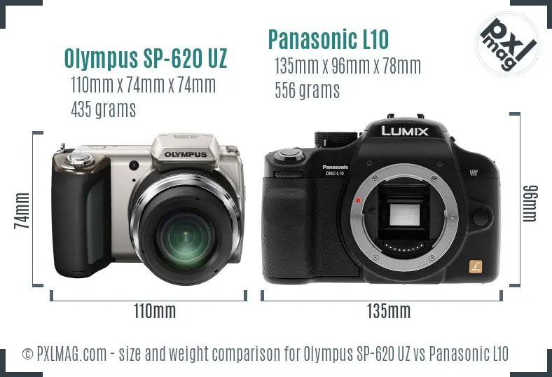 Olympus SP-620 UZ vs Panasonic L10 size comparison