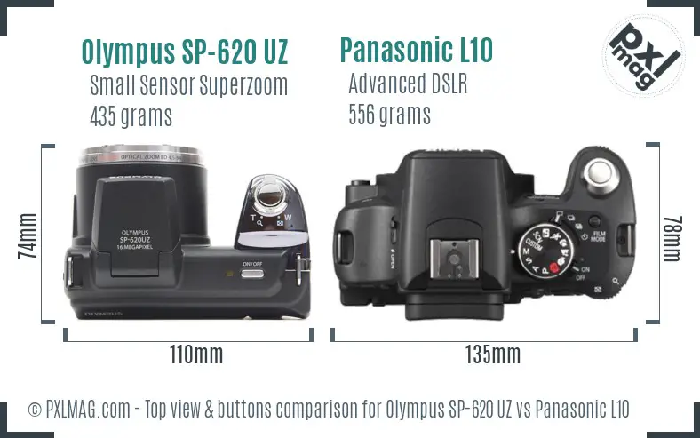 Olympus SP-620 UZ vs Panasonic L10 top view buttons comparison