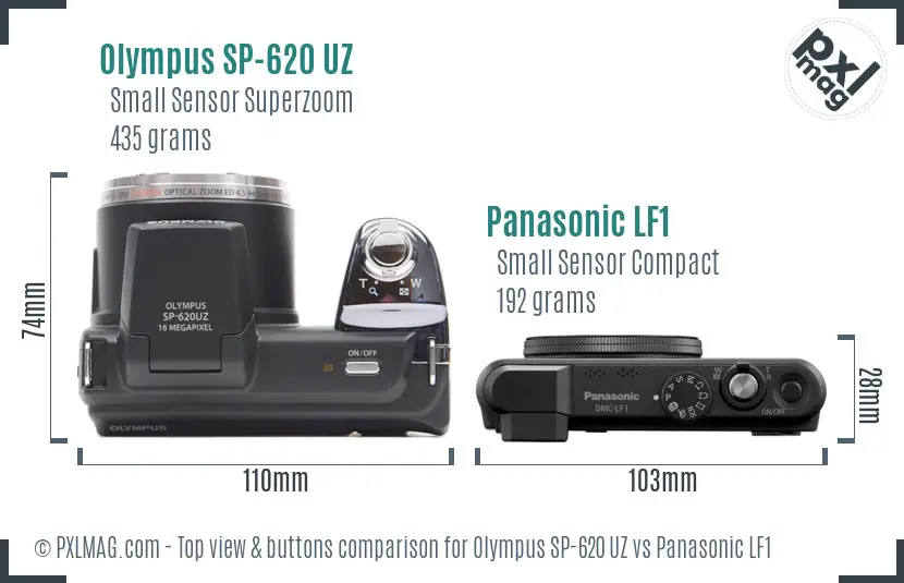 Olympus SP-620 UZ vs Panasonic LF1 top view buttons comparison