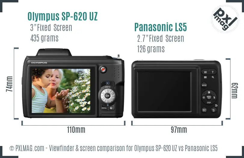 Olympus SP-620 UZ vs Panasonic LS5 Screen and Viewfinder comparison