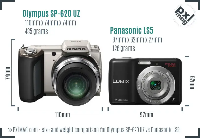 Olympus SP-620 UZ vs Panasonic LS5 size comparison