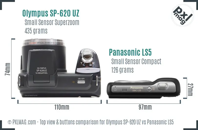 Olympus SP-620 UZ vs Panasonic LS5 top view buttons comparison