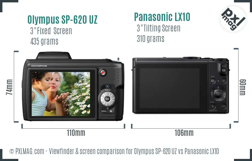 Olympus SP-620 UZ vs Panasonic LX10 Screen and Viewfinder comparison