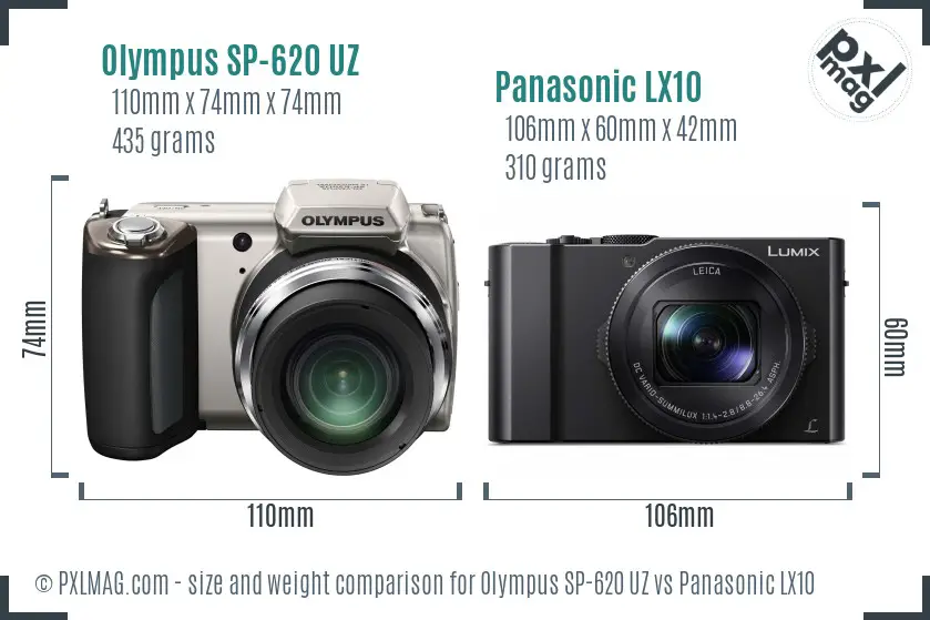 Olympus SP-620 UZ vs Panasonic LX10 size comparison