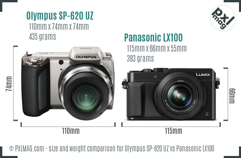 Olympus SP-620 UZ vs Panasonic LX100 size comparison