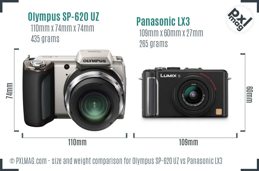 Olympus SP-620 UZ vs Panasonic LX3 size comparison