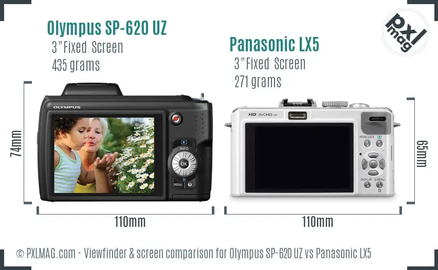 Olympus SP-620 UZ vs Panasonic LX5 Screen and Viewfinder comparison