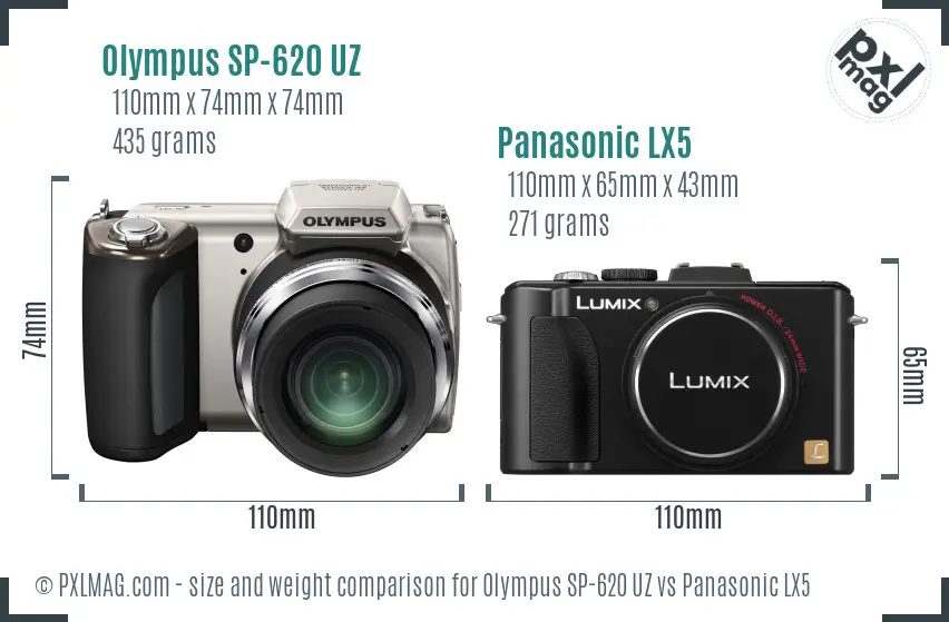 Olympus SP-620 UZ vs Panasonic LX5 size comparison